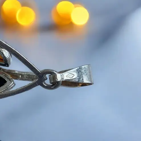 Galmorous Women's Silver Pendant With Multiple Baltic Amber Colored Stones Orange