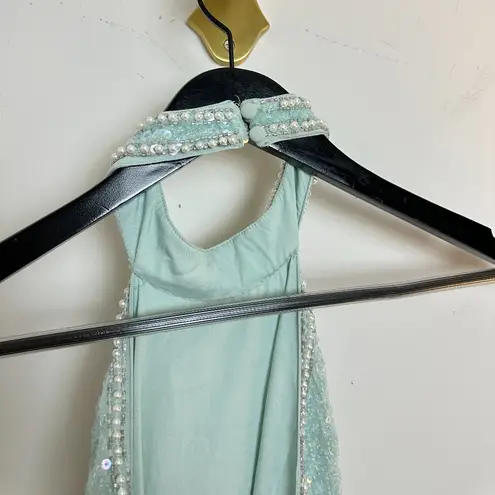 ASOS  DESIGN Halter Mini Dress With Embellished Butterfly Artwork in Blue US 6