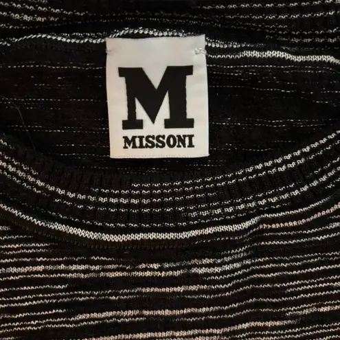 M Missoni Size M Wool Blend Crop Crewneck Sweater 3/4 Sleeves Stripes Boxy Black Size M