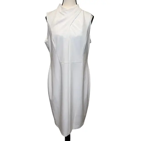 Calvin Klein  Elegant Winter White Cream Draped Cowl Neck Sheath Dress Size 14