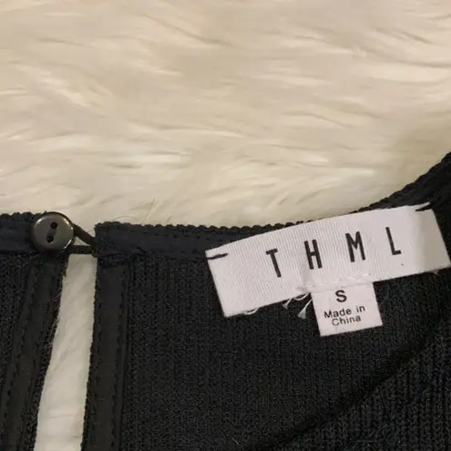 THML knit top with semi sheer wide eyelash sleeves S