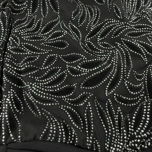 Connected Apparel Embellished Faux Wrap Dress Women 12 Black Sleeveless Cocktail