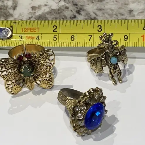 Lot Of 3 Beautiful Adjustable Ornate Women's Costume Rings