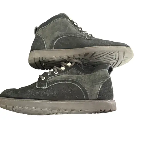 UGG  Bethany Suede Lace Up Sheepskin Lined Ankle Boots Black Women Size 9.5