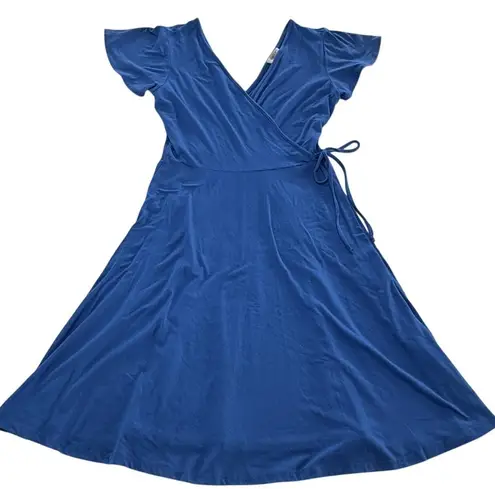 Gilli Wrap Dress Womens Small Blue Short Sleeve Flare A
