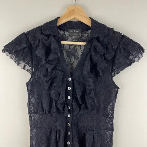 Sam & Max Vintage 90’s Black Dark Academia Gothic Lace Semi Sheer Short Sleeve Blouse Top