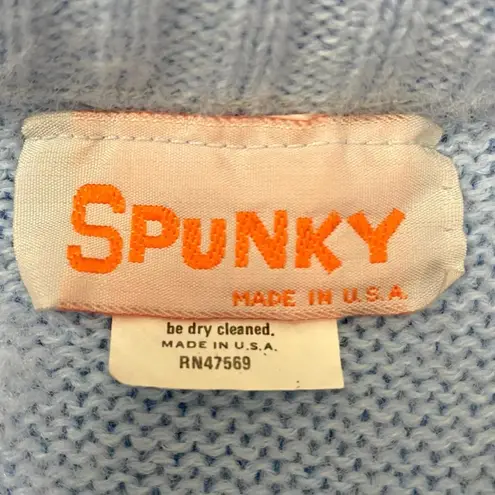 Vintage 70s Spunky Baby Blue Ringer Crewneck Sweater Small Med California Preppy