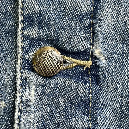 Free People  Blue Denim Knit sleeves & hoodie button down Jacket - size medium