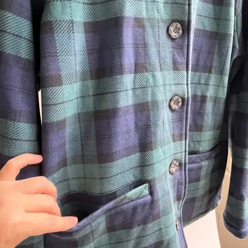 Vermont Country Terry Plaid Fleece Cardigan Sweater Plush Cozy Top Jacket Size M Green Size M