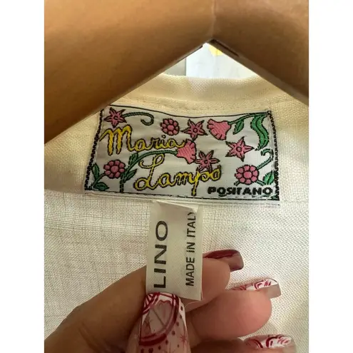 Maria Lampo Positano Women's Oversized 100% Linen Button Down Collar Shirt L White Size L