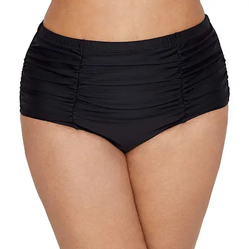 Raisin's Curve Costa Ruched Black Plus Size Tummy-Control Bikini Bottom 24W NWT