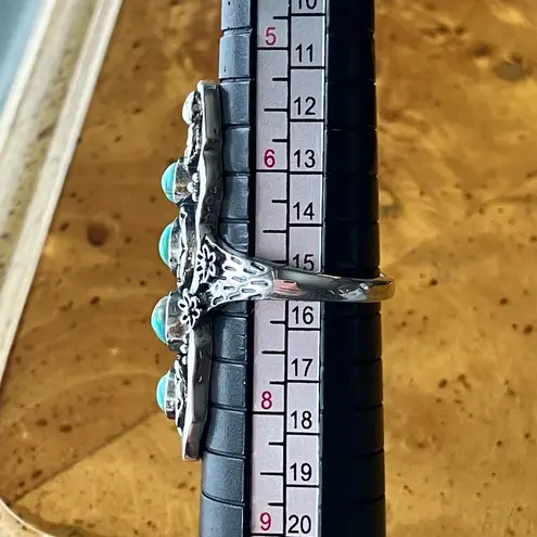 Natural Blue Moon Turquoise Sterling Silver Snake Ring Size 7
