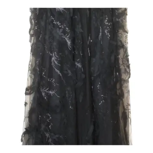 Teri Jon By Rickie Freeman Black Metallic Tiered Sleeveless Gown Size 14 NWT