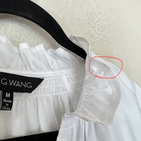 Ming Wang Ruffle Neck Short Sleeve Blouse in White Size Medium