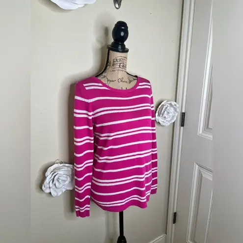 Vineyard Vines Bright Pink & White Striped Lightweight Sweater Size Small