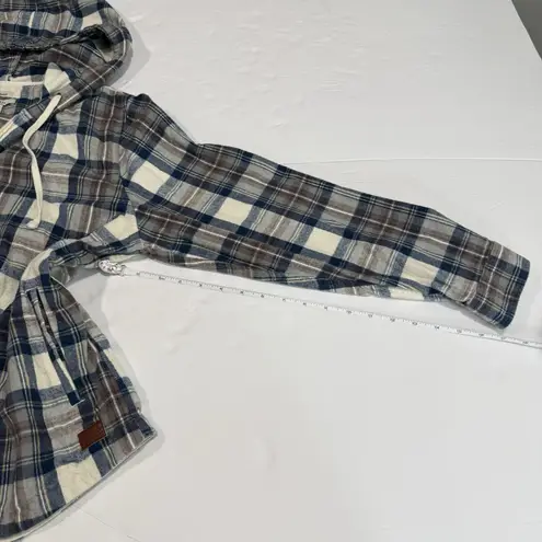 LL Bean Blue Ivory Scotch Plaid Zip Up Flannel Hoodie Pockets Shirt XL PETITE Size undefined
