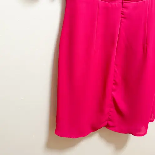Vintage hot pink fuchsia barbiecore coquette v neck dress ruffle sleeve small