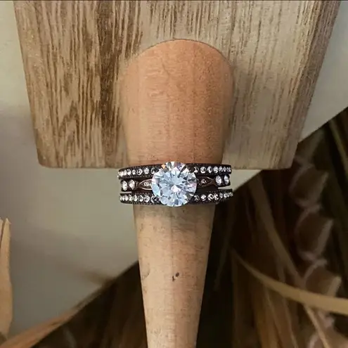 IP Dark & Light Brown Stainless Steel CZ Ring size 8