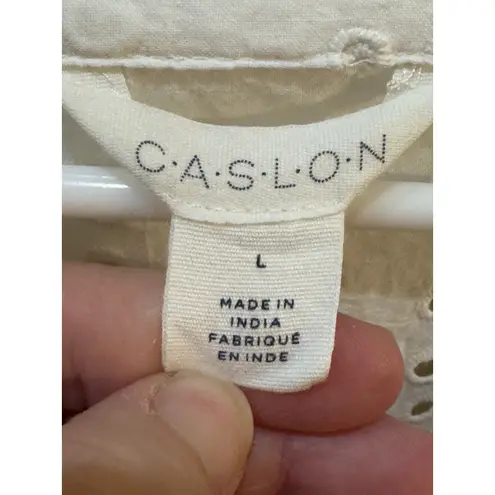 Caslon Eyelet Three-Quarter Sleeve Cotton Midi Dress Size Large Tiered Peasant