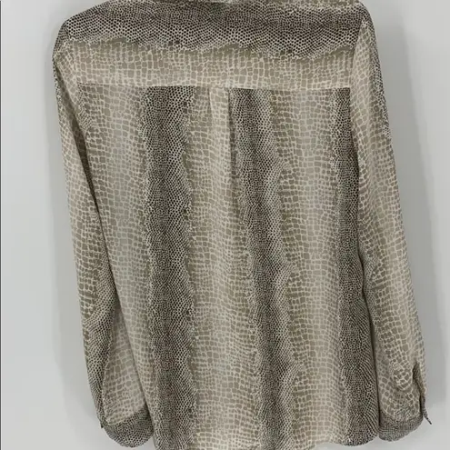 Linda Leal Womens Small Beige Snakeskin Print 3/4 Tab Sleeve Corpcore Top Tan