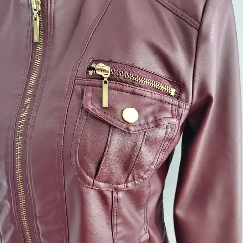 New Look  Maroon Vegan Leather Motocross Jacket Size M