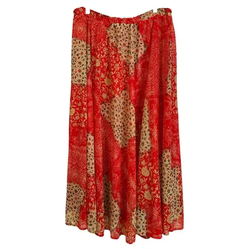 Coldwater Creek Skirt Women Size XL Red Tan Patch Mesh Pullon Boho Western Flowy - Image 1