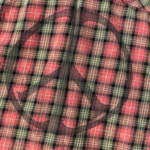 Retro 90s Large Junk Food Peace Sign Plaid Flannel Grunge Fall Red Logo Patch