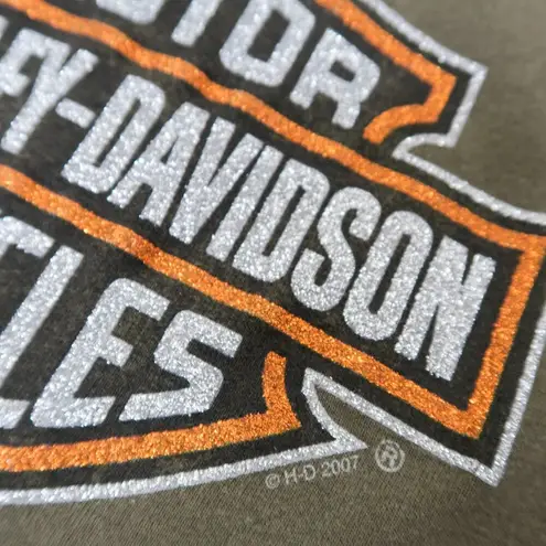 Harley Davidson Y2K 2007  Army Green Sparkly Logo Tank Top