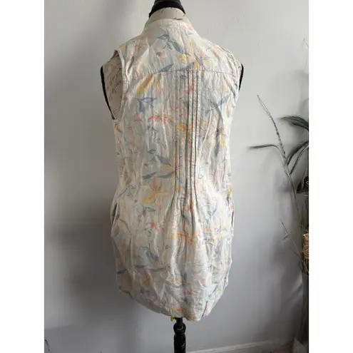 Faherty Isha Mini Dress Sky Coastal Floral Hemp Tencel Blend Pockets size xs Tan