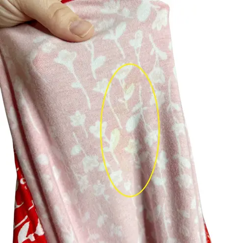 Lands’ End Red & White Ditsy Floral Print Knotted Empire Waist V Neck Dress Size 1X