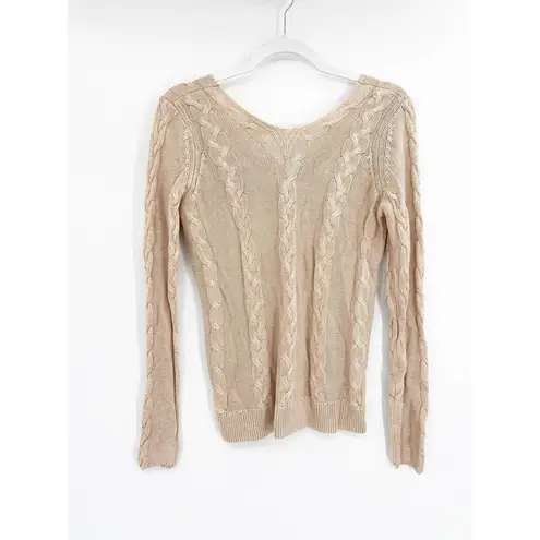 L'Agence Pia Soft Camel V-Neck Cable Knit Long Sleeve Sweater Size M