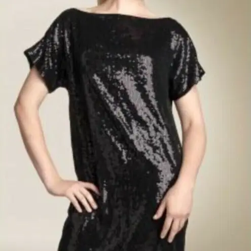 Robert Rodriguez Dress Womens 6 Black Sequin Mini Shift Short Sleeve Cocktail