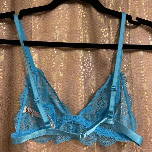 Free People  Bright Eyes Romantic Coquette Blue Sheer Lace Bralette XS NWOT