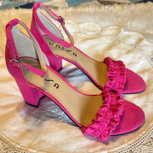 Unisa  Diara Pink High Heel Sandal Shoes W/ Ankle Strap Women’s Size 10 Ruffle