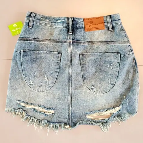 One Teaspoon High Waist Distressed Denim Mini Skirt Blue Storm