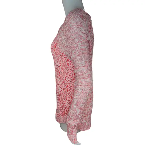 Cloud Chaser Size Large Pink White Open Knit Floral Lace Long Sleeve Sweater