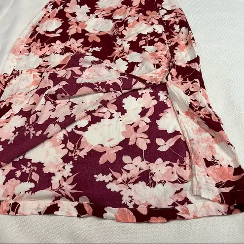 Chelsea28 Burgundy & Pink Floral Semi Sheer Skirt