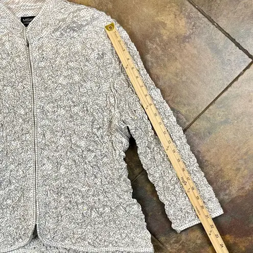 MSK Polka Dot Sequin Textured Long Sleeve Zip Jacket 2X White