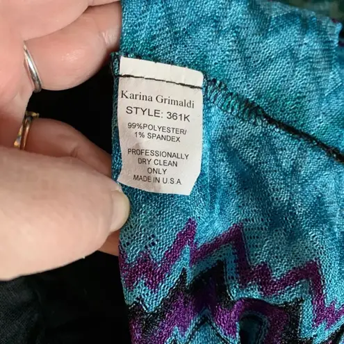 Karina Grimaldi NWT  “Nicole” Knit Dress Size XS Teal Zig Zag