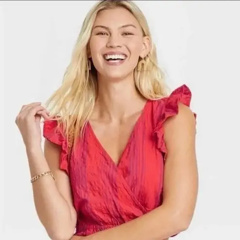 Universal Threads Universal Thread Red Flutter Women's Flutter Sleeveless Cropped Wrap Top XL - Image 8