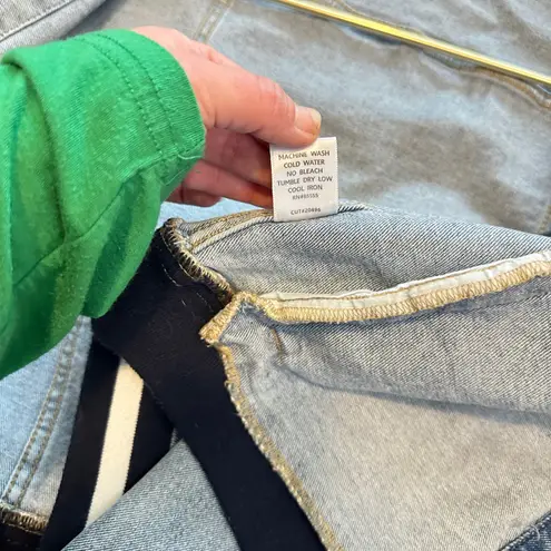 Pistola Denim Trucker Jacket Distressed Light Wash Varsity Cuffs Size L