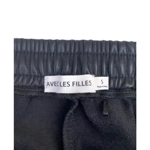 Avec Les Filles Faisa Black Faux Leather High Rise Lounge Joggers