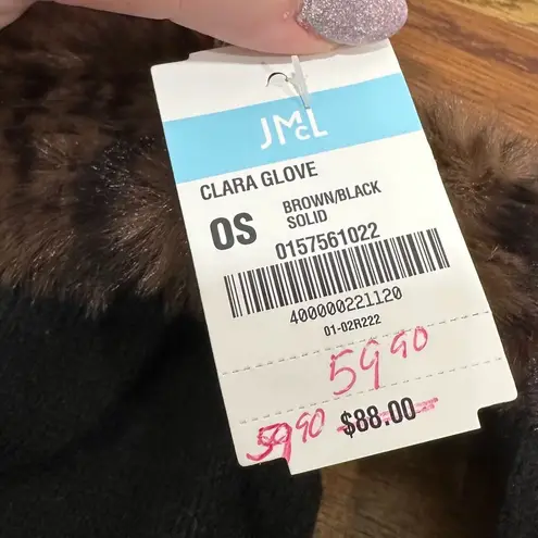 J. McLaughlin Clara Glove Cashmere Lambswool One Size Black Fur Cuff Knit NWT - Image 2