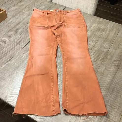 Anthropologie Pilcro The Low Rise Icon Flare Raw Hem Jeans Bronze Flared Size 32 Orange