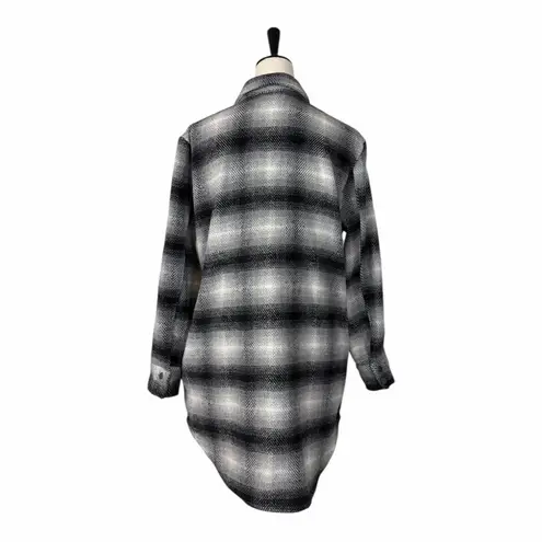BB Dakota Steve Madden Women’s Size Medium Plaid Flannel Longline Shacket Coat Black