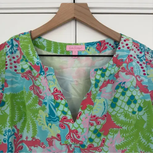 Lilly Pulitzer  100% Silk Mini Dress Beach Floral Lizard Print Preppy 3/4 Sleeve