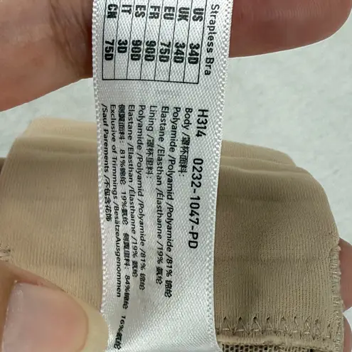 Delimira Strapless Bra Beige Underwire Padded Comfort Lift Support US 34D Tan Size undefined