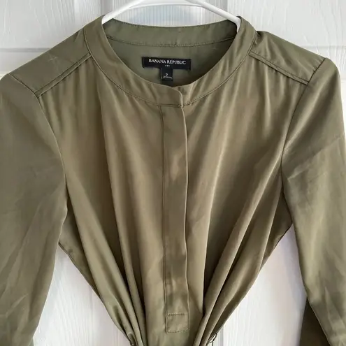 Banana Republic  Wrap Midi Dress Womens Size 2 Olive Green Tie Waist