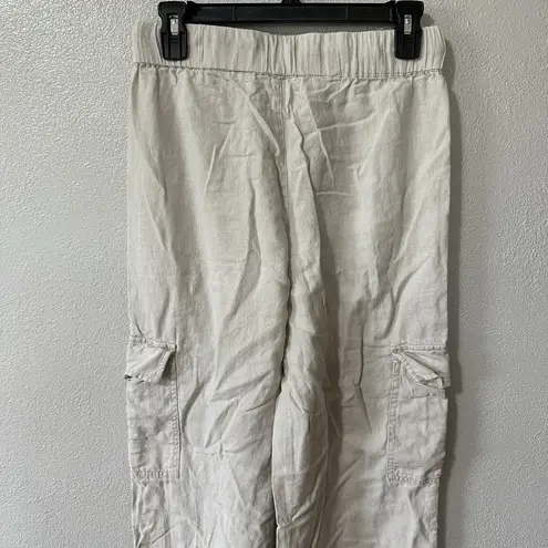 Altar'd State  Small Beige Linen Blend Cargo Wide Leg Pants Elastic Waist Pockets