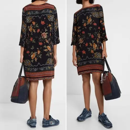 Desigual NWT Boho Floral Straight Dress Black Orange Yellow Size 38 EU| 4 US NEW
